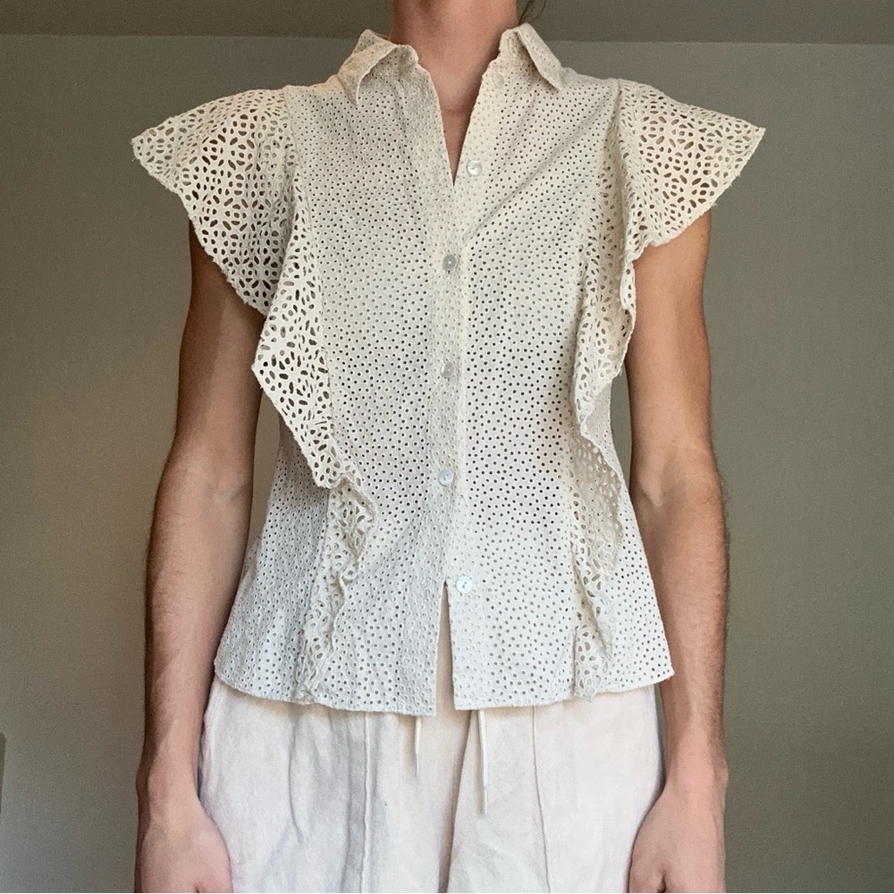 Theory Eyelet Lace White Blouse